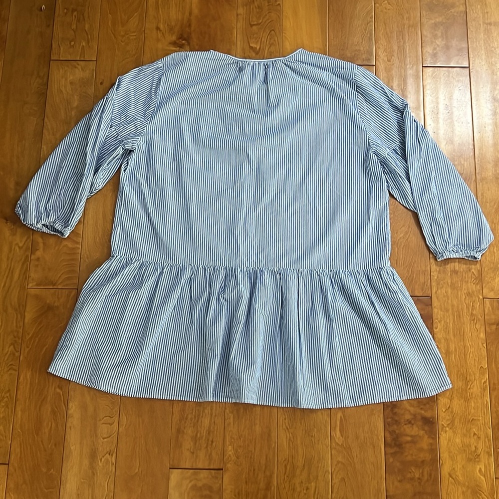 H&M Stripped Dress Size XL Blue Peplum Nautical Coastal Resort Travel Beach - Picture 8 of 12